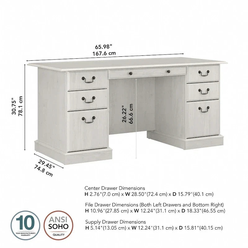 Bureau de direction Bush Furniture Saratoga avec tiroirs et rangements
