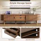 CLIHOME Meuble TV et table basse de ferme en bois avec station de recharge, console multimédia ovale cannelée pour TV jusqu'à 80 pouces