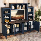Meuble TV Moderne pour Téléviseur de 55 Pouces avec Station de Chargement, Console Multimédia avec Grands Placards de Rangement, Meuble TV pour Salon-Panipeachy