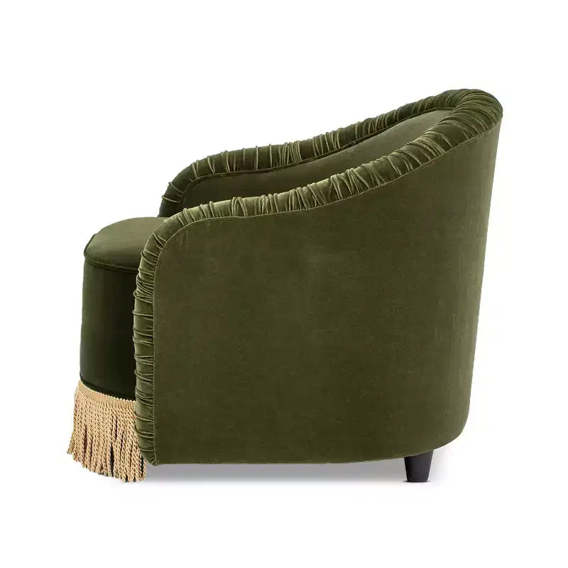 Jennifer Taylor Home Serena fauteuil d'appoint avec dossier capitonné et franges, velours performant vert olive, 80 cm