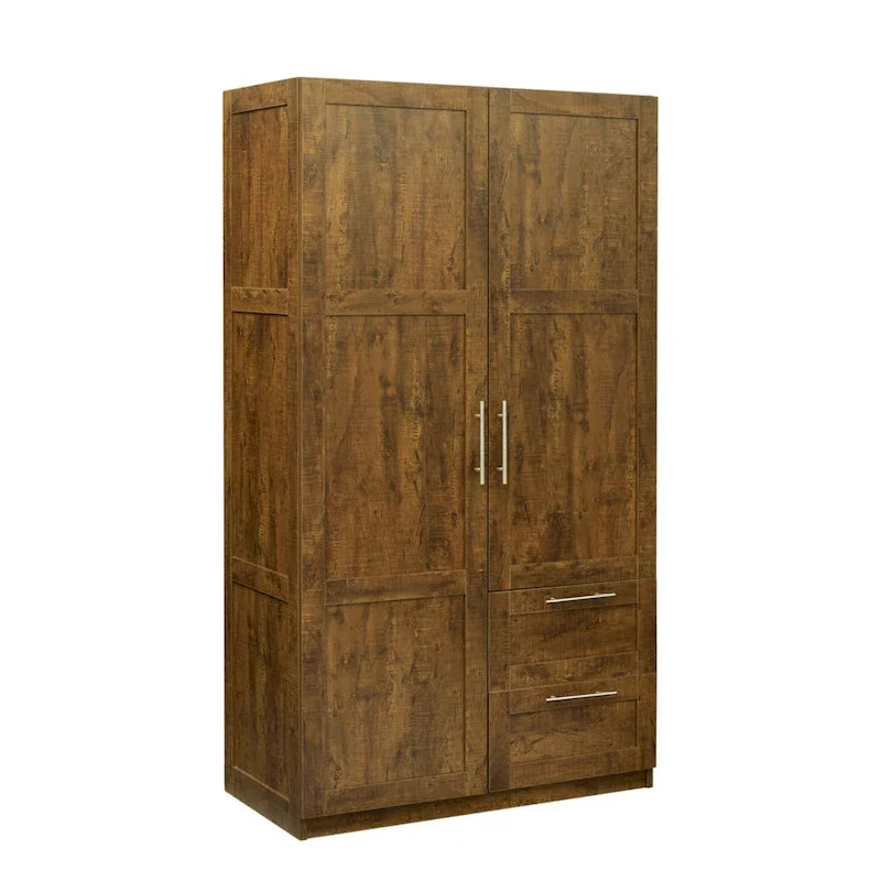 Armoire de rangement en bois blanc avec portes, tiroirs et tringle à vêtements
