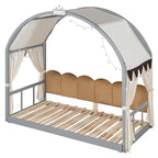 Lit cabane Montessori en bois massif avec plateforme, toit voûté et lit gigogne pour filles et garçons
