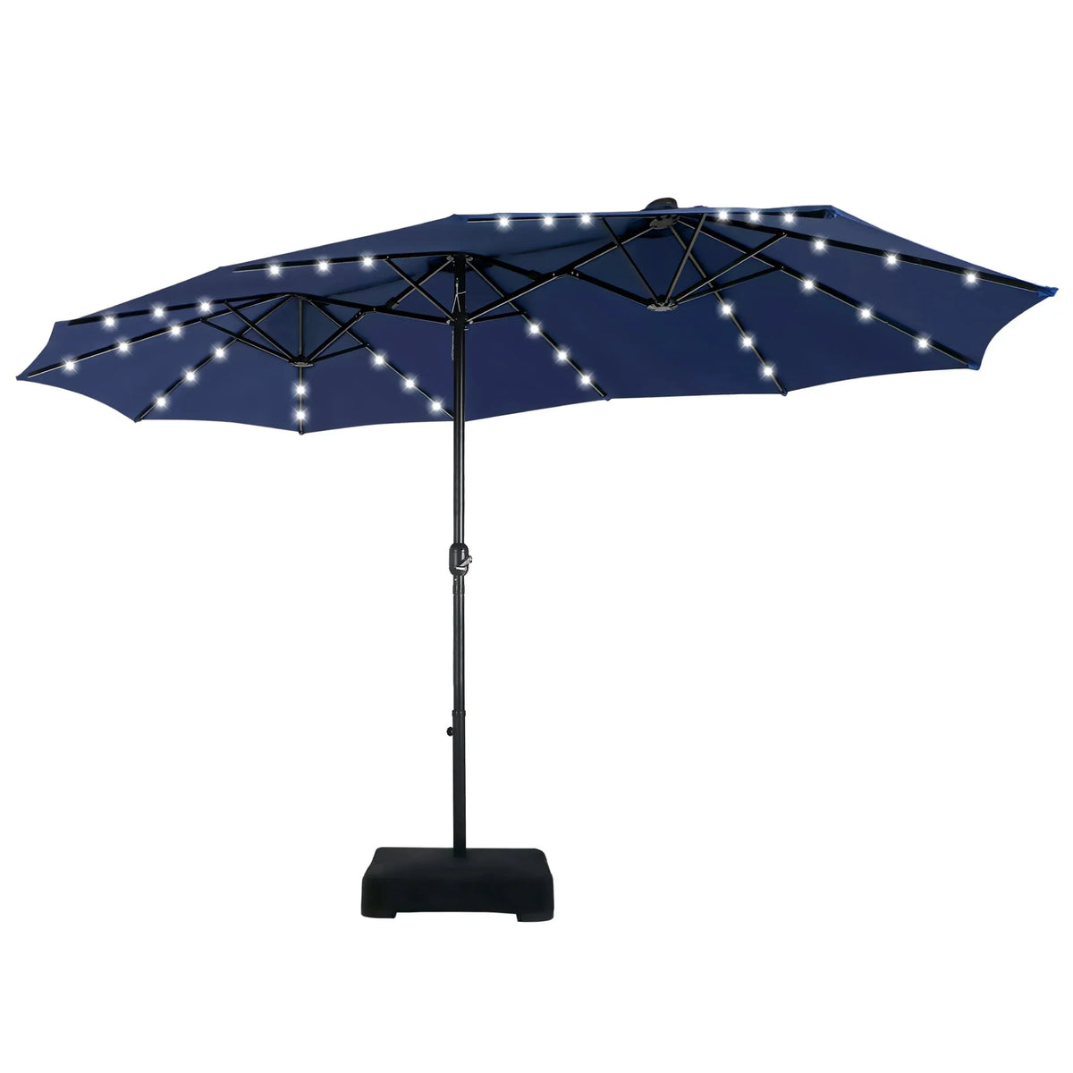 MAISON ARTS Parasol excentré rectangulaire de 4,5 m avec manivelle, parasol de marché double face d'extérieur avec lumières LED solaires et base incluse