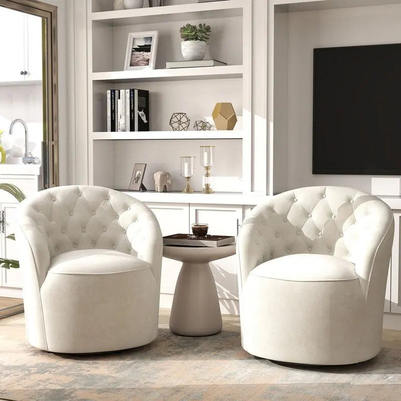 Fauteuils pivotants à 360 degrés en velours capitonné moderne SEYNAR avec dossier touffeté (lot de 2)