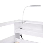 Lit de repos double XL Whisen en bois avec 2 lits gigognes, 3 compartiments de rangement, 1 lampe gratuite et port de chargement USB