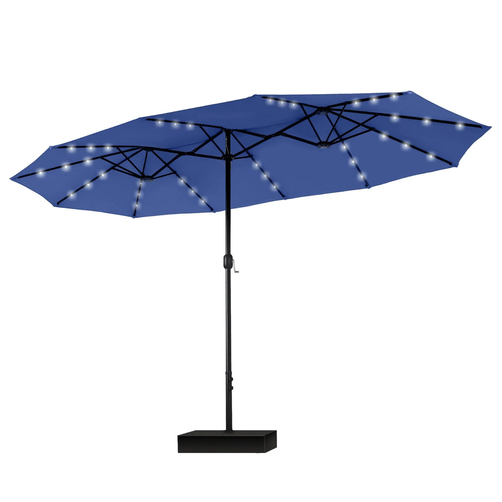MAISON ARTS Parasol excentré rectangulaire de 4,5 m avec manivelle, parasol de marché double face d'extérieur avec lumières LED solaires et base incluse
