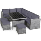 Ensemble de salle à manger Costway 7 pièces en rotin pour terrasse, canapé sectionnel et pouf - Voir détails
