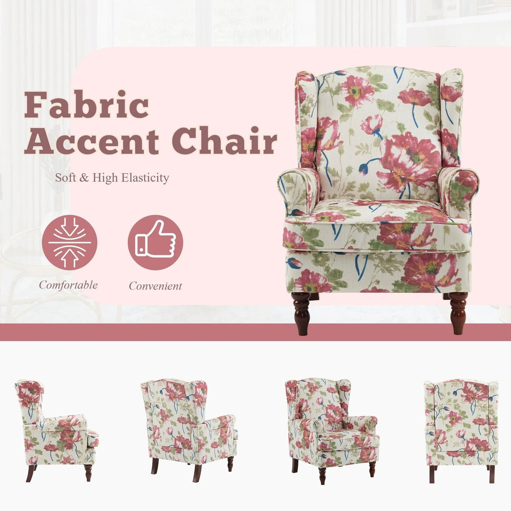 Fauteuil d'appoint moderne Erommy, fauteuil à dossier haut, canapé simple en tissu rembourré avec boutons et pieds en bois pour salon