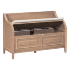 Banc de rangement rustique en bois massif pour entrée avec charnière de sécurité