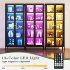 Bekrvio 67H Vitrine en Verre à 3 Côtés avec Lumières LED, Rangement à 5 Niveaux avec Double Porte et Cadre Métallique pour Objets de Collection, Idéale pour les Petits Espaces