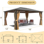 Tonnelle EROMMY à toit rigide, pergola extérieure avec double toit, moustiquaire et rideaux, auvent robuste pour patio, jardin, fête au bord de la piscine