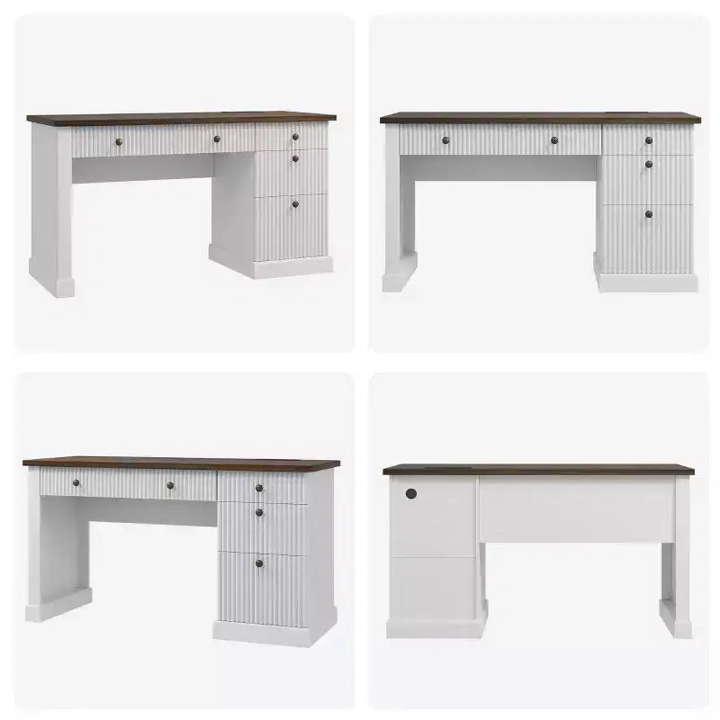 Meuble de rangement de bureau cannelé, bureau de direction moderne de 54 po avec station de recharge, bureau d'ordinateur en bois avec tiroirs classeurs pour bureau d'étude