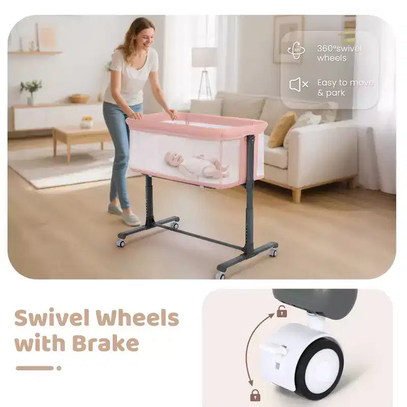 Berceau à roulettes – Beige / Gris / Rose, cododo, pour 1 bébé