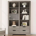 Bibliothèque haute de 72 po avec 4 tiroirs, étagère de rangement autoportante de style campagnard pour chambre à coucher, salon, bureau à domicile