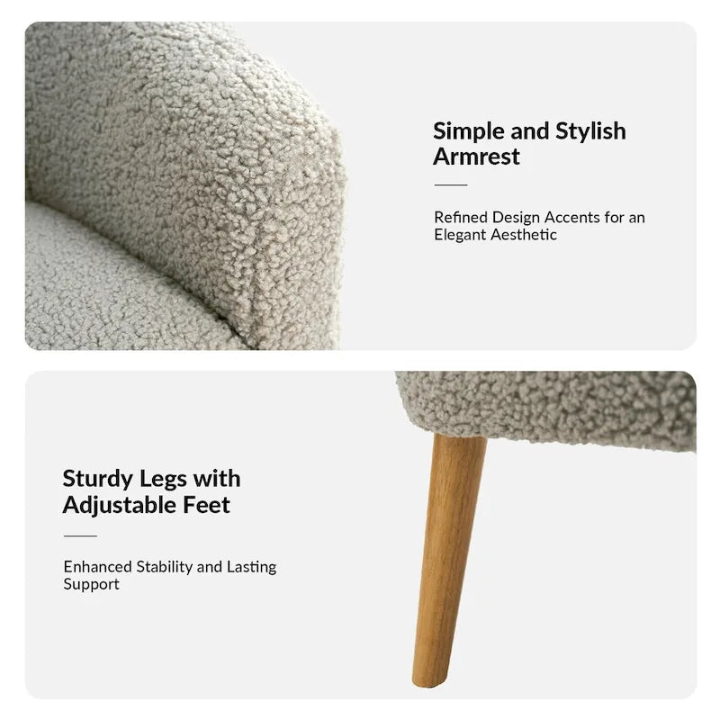 Fauteuil Sheila Modern 30 W Boucle avec pieds en bois massif, lot de 2, par HULALA HOME
