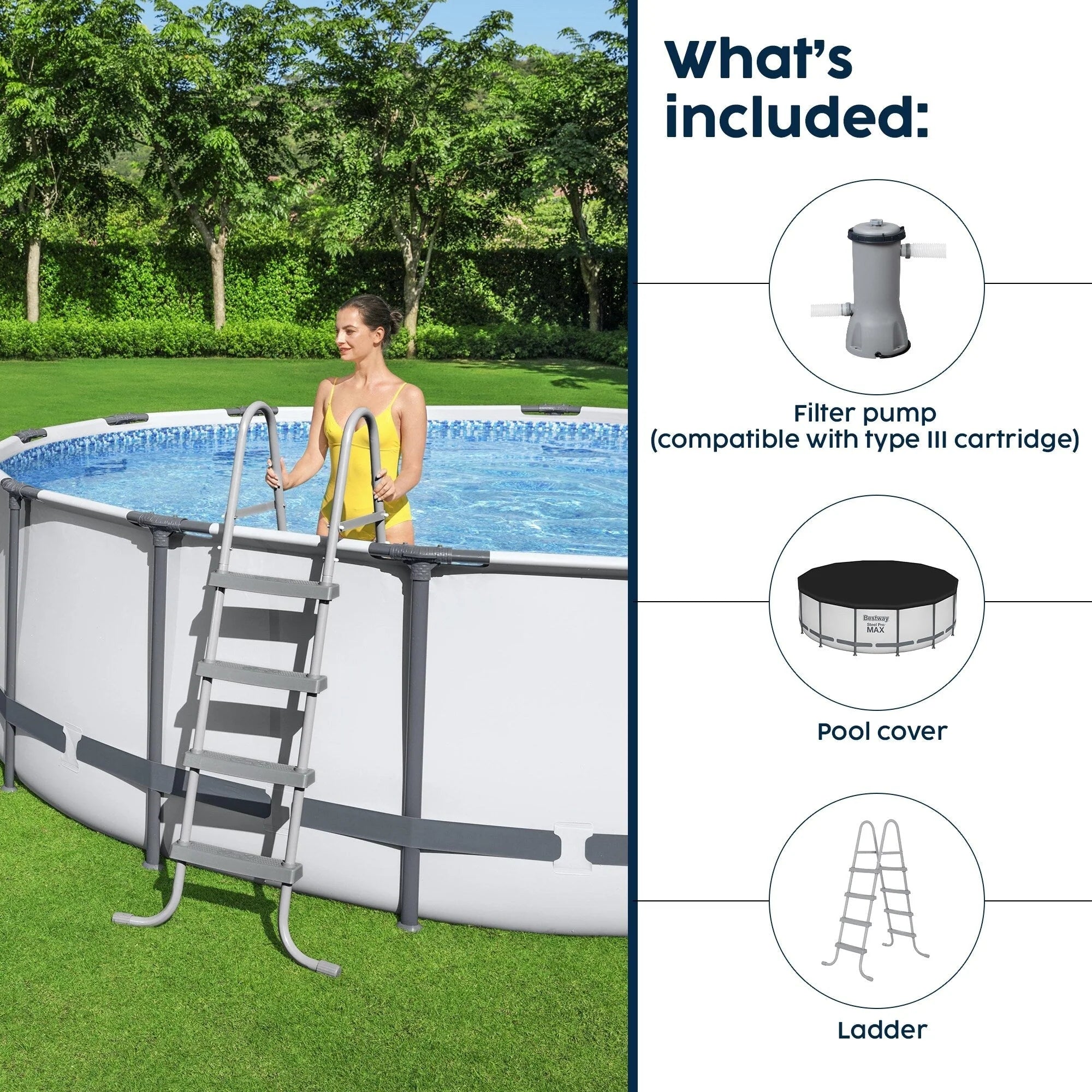 Piscine hors sol ronde Bestway Steel Pro MAX avec pompe et bâche