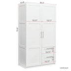 Armoire de rangement en bois blanc avec portes, tiroirs et tringle à vêtements