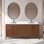 Meuble-lavabo de salle de bain Vanity Art 72 po à double vasque avec dessus en marbre reconstitué