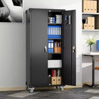 Armoire de rangement de garage avec roues et panneau perforé, armoire de rangement métallique verrouillable de 72 po de hauteur avec 2 portes et 4 étagères réglables pour atelier de garage