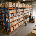 Étagères de garage robustes VIYET, rayonnage métallique réglable à 4 niveaux d'une capacité de 2000 kg, rangement industriel bleu et orange pour magasin/outils/salle de sport.