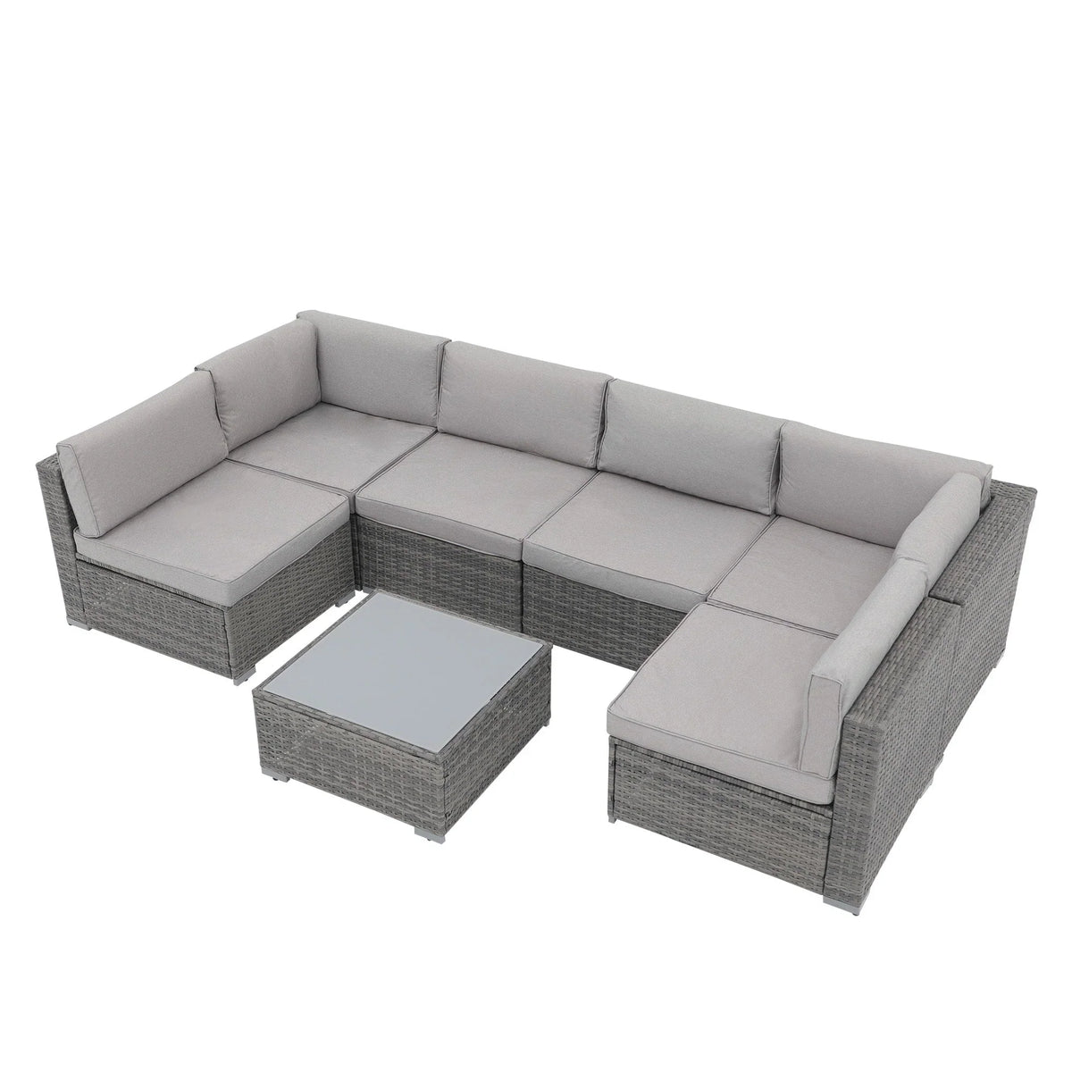 Ensemble de canapé d'angle d'extérieur 7 pièces en osier/acier avec coussins
