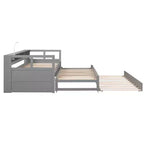 Lit de repos double XL Whisen en bois avec 2 lits gigognes, 3 compartiments de rangement, 1 lampe gratuite et port de chargement USB