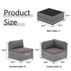 Ensemble de canapé d'angle d'extérieur 7 pièces en osier/acier avec coussins