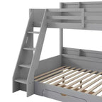 Lit superposé double sur toute la longueur avec rangement, lumières LED et station de charge, lit superposé en bois avec étagères latérales pour enfants et adolescents