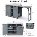 Îlot de cuisine d'extérieur FAMYYT de 198,9 cm avec comptoir en acier inoxydable, station de barbecue pliable et armoires de rangement, Bleu Gris