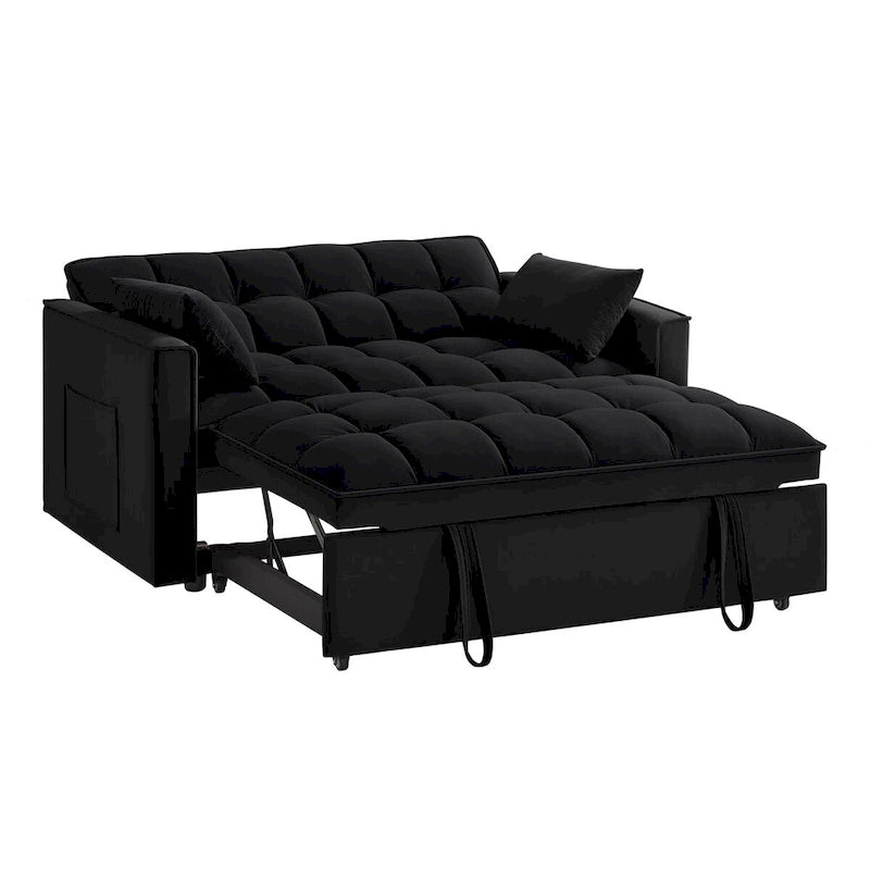Canapé-lit 4 en 1 avec accoudoirs et poches de rangement, canapé-lit gigogne capitonné multifonctionnel avec dossier réglable