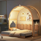 Lit cabane Montessori en bois massif avec plateforme, toit voûté et lit gigogne pour filles et garçons
