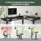 Bureau d'angle électrique debout avec 3 tiroirs et roulettes verrouillables, 160