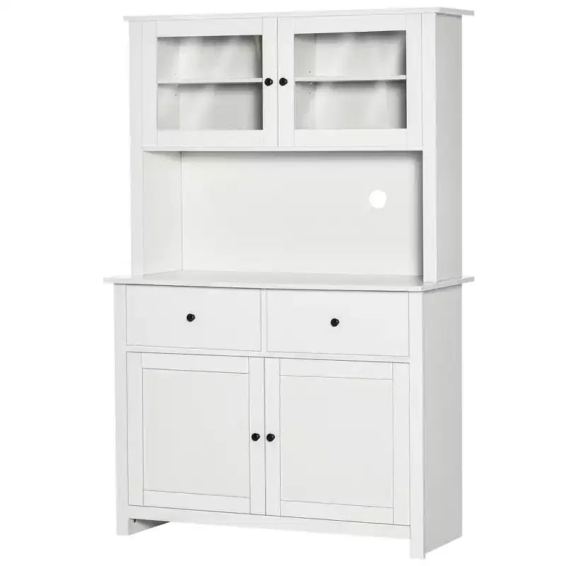 HOMCOM Buffet de cuisine 161 cm avec vaisselier, armoire de rangement avec 4 étagères, tiroirs, portes vitrées, comptoir ouvert pour micro-ondes