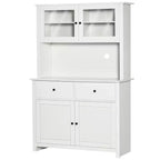 HOMCOM Buffet de cuisine 161 cm avec vaisselier, armoire de rangement avec 4 étagères, tiroirs, portes vitrées, comptoir ouvert pour micro-ondes