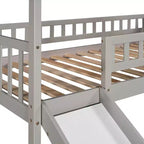 Lit mezzanine jumeau avec toboggan et escalier, lit mezzanine avec tiroirs de rangement, lit mezzanine cabane en bois pour enfants et tout-petits