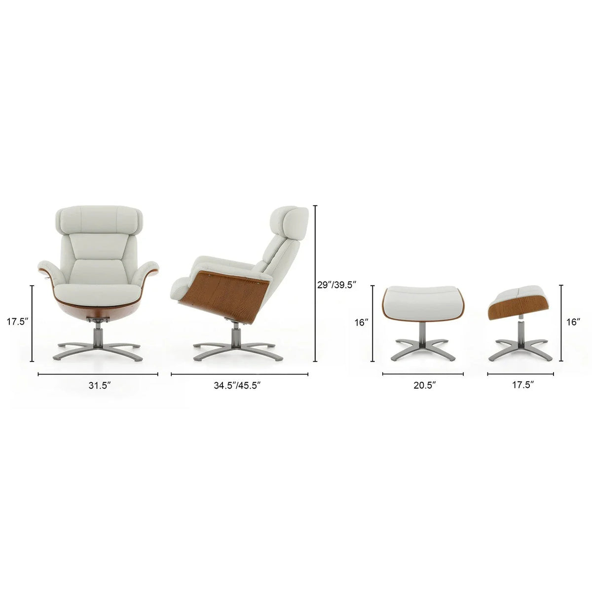 Jovan 31.5 Fauteuil inclinable en cuir véritable avec ottoman