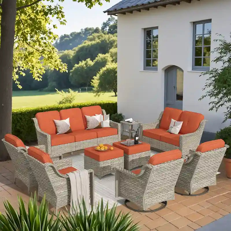 Ensemble de conversation de jardin 9 pièces XIZZI avec fauteuil pivotant