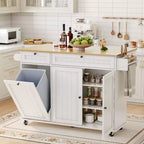 Table îlot mobile 55 avec prise de courant et abattant, chariot de cuisine roulant avec poubelle intégrée pour cuisine