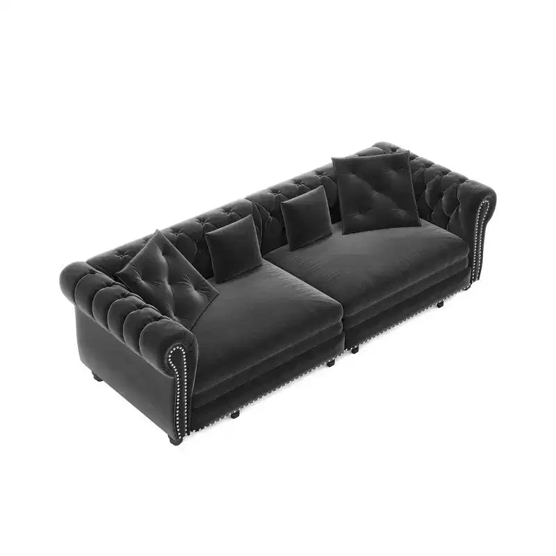Canapé-lit gigogne 3-en-1 King Size Whisen Velvet et canapé convertible avec pouf mobile, design capitonné