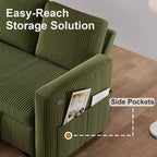 Canapé-lit Dyonery 2-en-1 avec méridienne de rangement, canapé sectionnel en velours côtelé avec ports USB pour salon