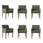 Lot de 6 chaises de salle à manger capitonnées avec accoudoirs, fauteuils modernes en lin avec pieds en bois, chaises d'appoint pour salle à manger, salon – Panipeachy
