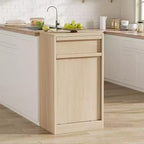 Poubelle inclinable, chêne naturel, poubelle avec rangement et tiroir, meuble poubelle caché, panier à linge pour cuisine, salle à manger, salon