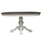 Table à dîner ronde sur pied Magnolia Manor avec rallonges escamotables - 2 finitions
