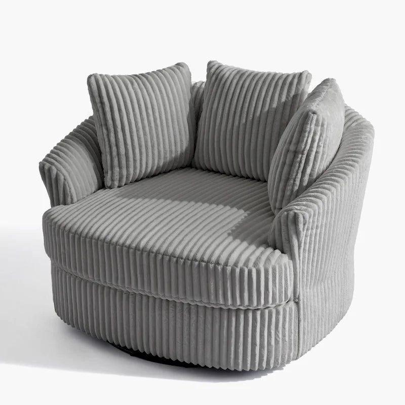 Lot de 2 fauteuils pivotants ronds surdimensionnés en velours côtelé moelleux de 43 po de large avec oreillers
