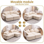 Canapé 2 places avec 2 coussins de siège, 2 oreillers et 2 poufs, canapé confortable - Canapé profond de salon, canapé modulable