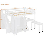 Lit mezzanine double avec escalier, bibliothèque, bureau et armoire – Meuble multifonctionnel et peu encombrant pour enfants et adolescents – Blanc