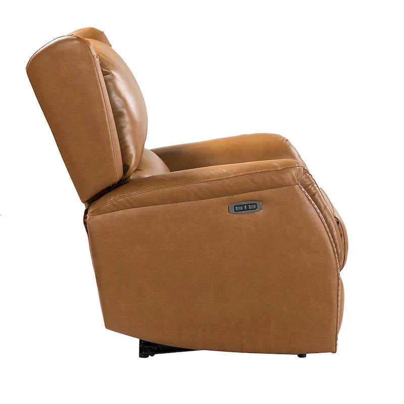 Fauteuil inclinable électrique en cuir véritable avec port USB – Ensemble de 2 fauteuils à oreilles cloutés