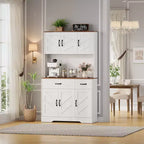 Meuble de cuisine de 71 pouces avec station de recharge, grand plan de travail, support à micro-ondes et 2 tiroirs, rangement de type « hutch » pour salle à manger et salon
