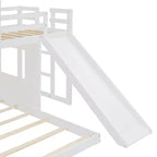 Lit superposé en bois Luxystar avec maisonnette, toboggan et barrières de sécurité, double sur grand lit