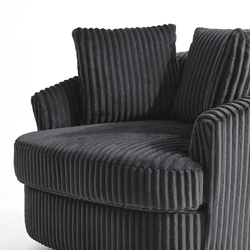 Lot de 2 fauteuils pivotants ronds surdimensionnés en velours côtelé moelleux de 43 po de large avec oreillers